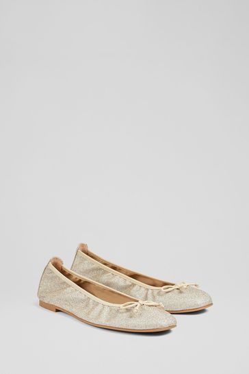 LK Bennett Metallic Trilly Gold Glitter Ballerina Pumps