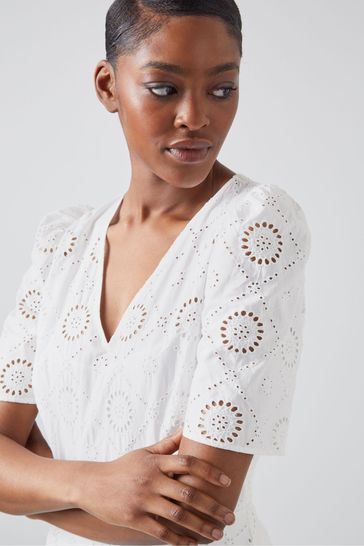 Buy LK Bennett Jane Cotton Broderie Anglaise White Dress from Next Denmark