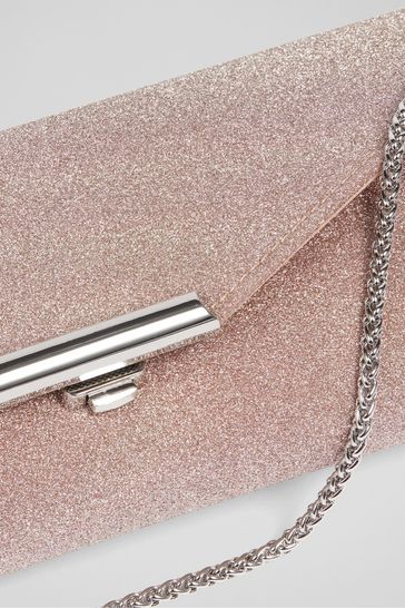 LK Bennett Rose Pink Lucille Fine Glitter Clutch Bag