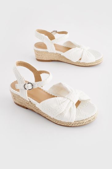 White Broderie Bow Wedges Sandals