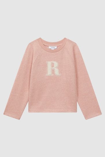 Reiss Apricot Connie Senior Cotton Blend Crew Neck Top