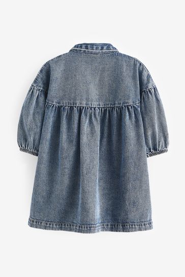 Buy Blue Denim Embroidered 100% Cotton Shirt Dress (3mths-8yrs
