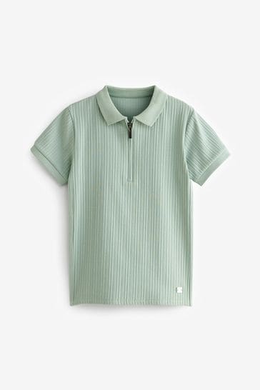 Mineral Green Textured Short Sleeve Polo Shirt (3-16yrs)
