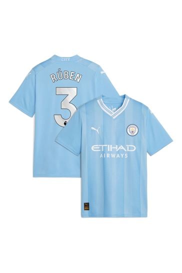 Puma Light Blue Ruben - 3 Kids Manchester City Home Replica 23/24 Football Shirt Kids