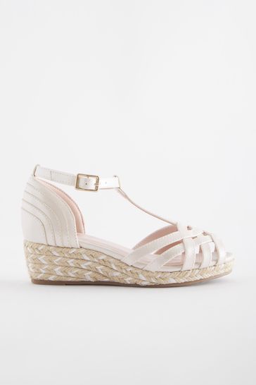 White Shimmer Woven Wedge Sandals