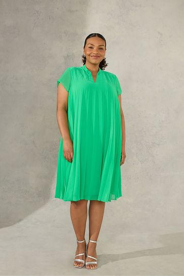 Buy Live Unlimited Curve Green Short Pleated Dress from Next