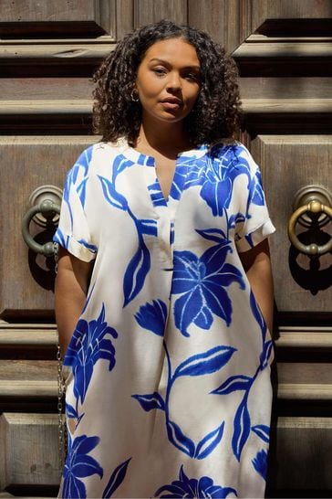 Blue floral plus size dress clearance