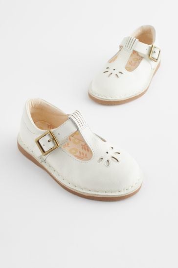 White Leather T-Bar Shoes