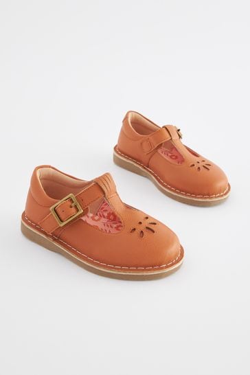 Tan Brown Leather T-Bar Shoes