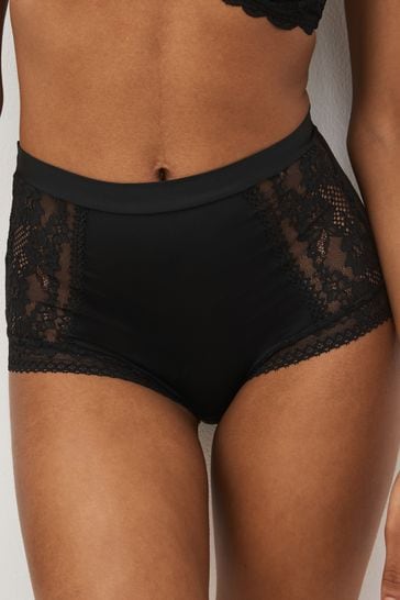Black High Rise Microfibre And Lace Knickers