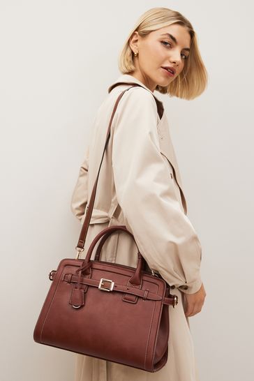 Karson large pebbled shop leather belted satchel