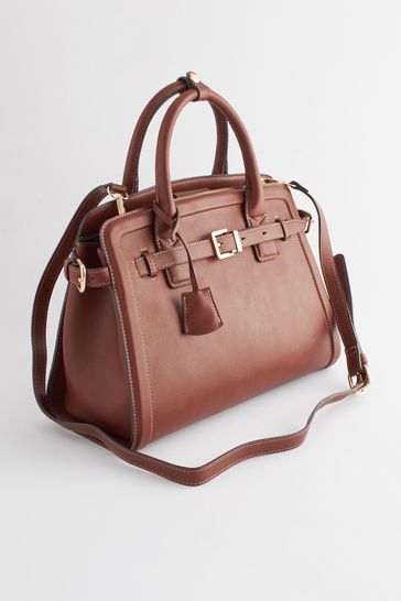 Karson large pebbled shop leather belted satchel