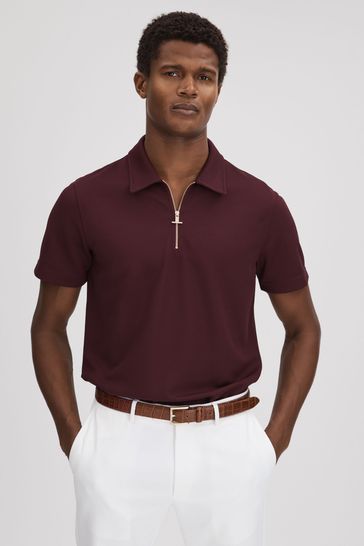 Reiss Bordeaux Floyd Slim Fit Half-Zip Polo Shirt