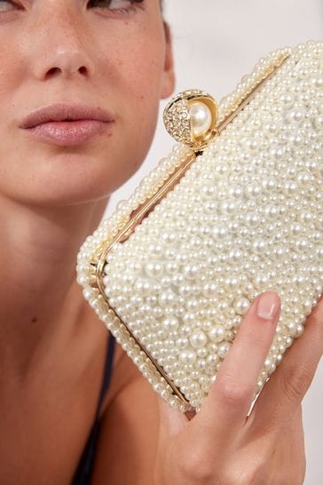 Buy White Pearl Clutch Bag from Next Ireland