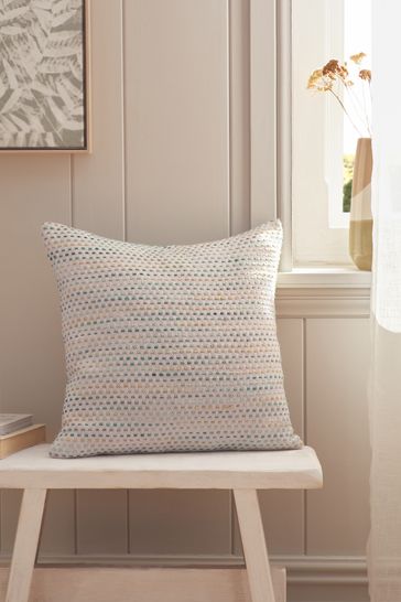 Teal Blue Stitched Dash Dot 43 x 43cm Cushion