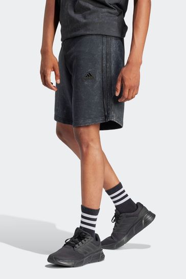 adidas Black Sportswear All Szn French Terry 3-Stripes Garment Wash Shorts