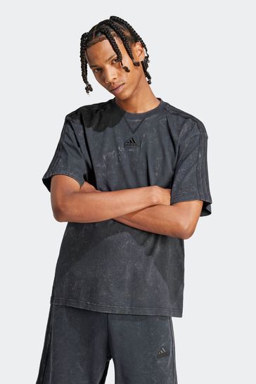 adidas Black Sportswear All Szn 3-Stripes Garment Wash T-Shirt
