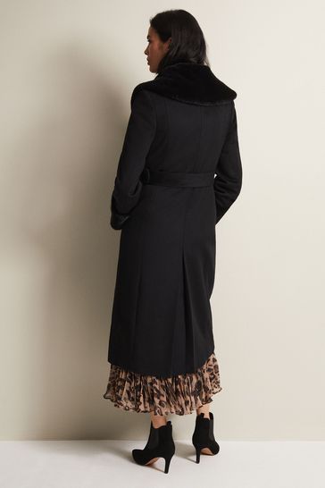 Long wool store coat fur collar