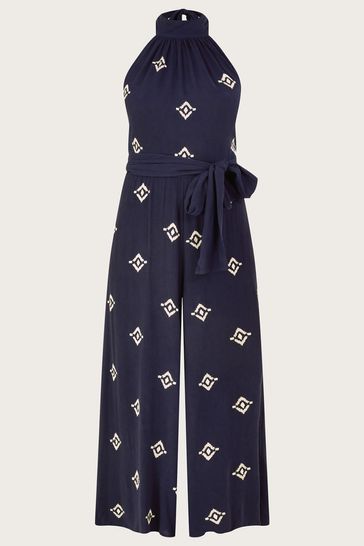 Buy Monsoon Blue Embroidered Motif Halter Neck Jumpsuit from Next Bahrain
