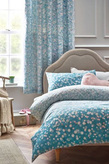 Teal Blue Printed Polycotton Duvet Cover and Pillowcase Bedding