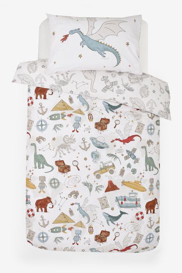 Buy Ecru Natural Prehistoric Dino Land Duvet Cover and Pillowcase