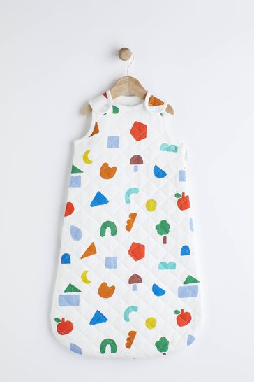White Quilted Abstract Shapes Baby 100 Cotton 2.5 Tog Sleep Bag