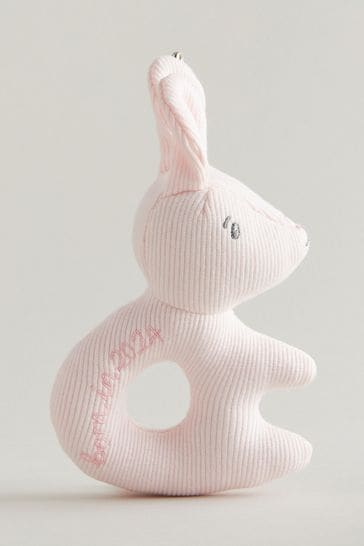 Born in 2024 Pink Bunny Baby Rattle