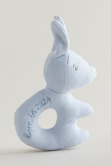 Born in 2024 Blue Bunny Baby Rattle