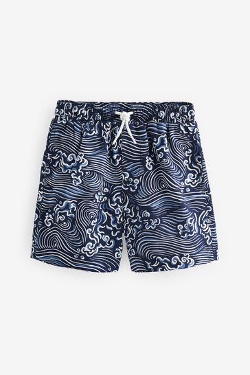 Navy Blue Wave Printed Swim Shorts (3mths-16yrs)