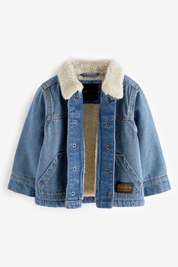 Boys denim jacket with fur collar clearance