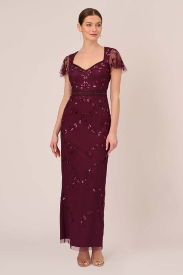 Adrianna Papell Red Beaded Long Dress