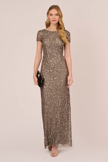 Adrianna papell beaded sales short sleeve gown