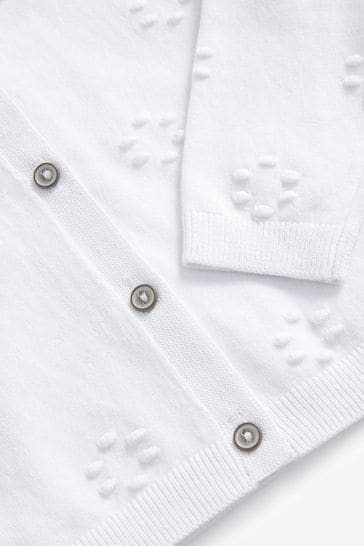 White Flower Bobble Cardigan 3mths 10yrs