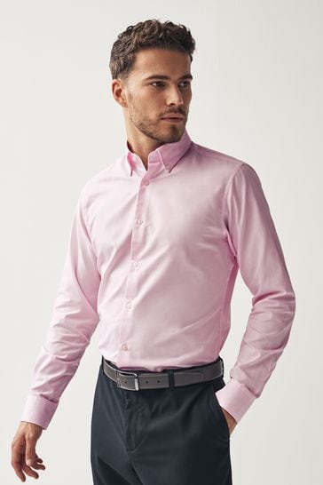 Light Pink Slim Fit Easy Care Single Cuff Oxford Shirt