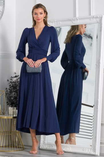 Long sleeve maxi dress navy blue clearance