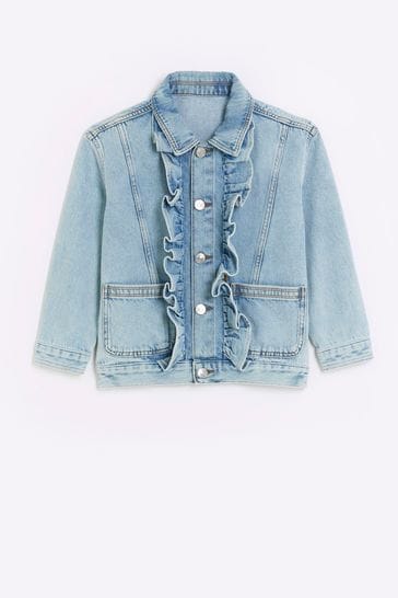 Buy River Island Girls Blue Frill Denim Jacket from Next Luxembourg