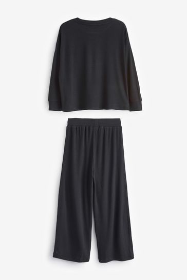 Buy Black Ribbed Wide Leg Pyjamas 6 16yrs from Next Denmark