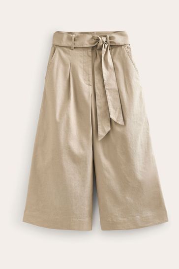 Buy Boden Natural Belted Wide Leg Crop Trousers from Next Luxembourg