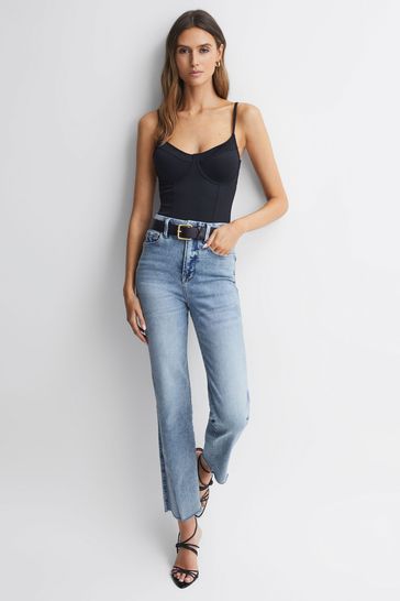 Good American Straight Leg Raw Hem Jeans