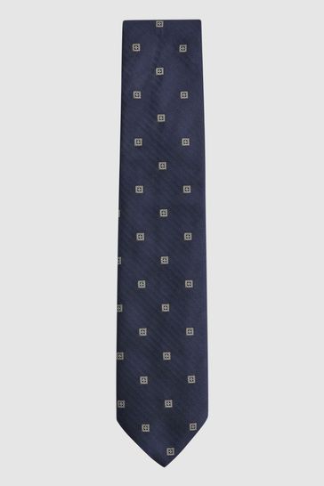 Reiss Navy Panarea Silk Medallion Tie