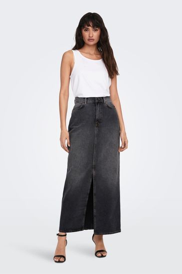 ONLY Black Denim Maxi Skirt