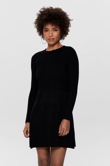 Black ribbed skater dress 2025