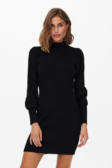 ONLY Black Puff Sleeve Knitted Jumper Dress