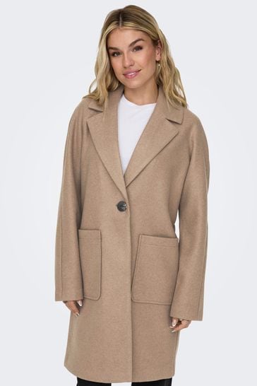 ONLY Brown Lightweight Tailored Coat with Front Pockets