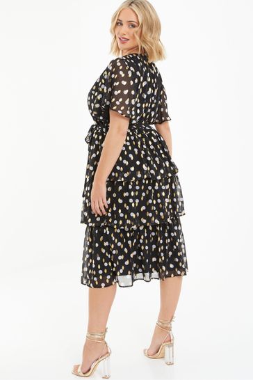 Buy Quiz Black Curve Polka Dot Wrap Tiered Midi Dress from Next Italy