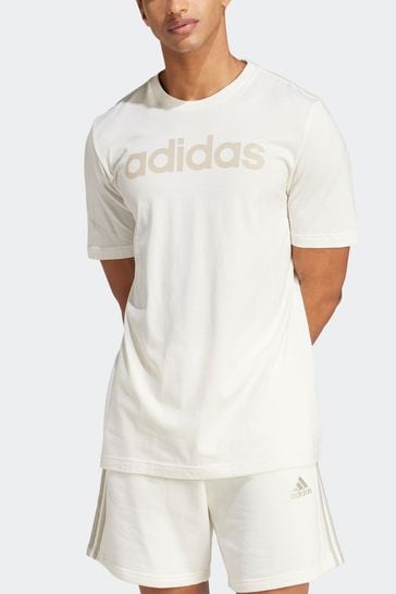 adidas White Sportswear Essentials Single Jersey Linear Embroidered Logo T-Shirt