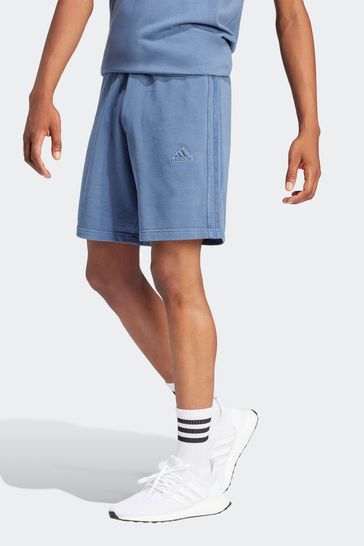 adidas Blue Sportswear All Szn French Terry 3-Stripes Garment-Wash Shorts