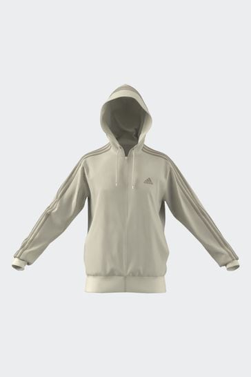 adidas White Sportswear Essentials French Terry 3-Stripes Full-Zip Hoodie