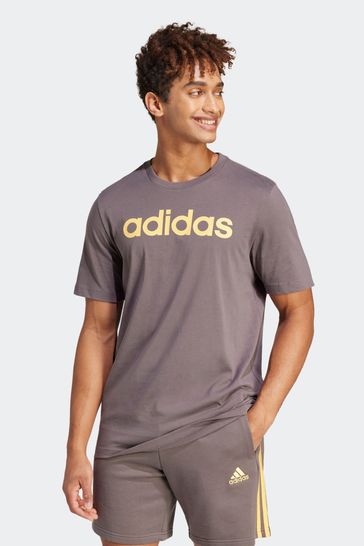 adidas Brown Sportswear Essentials Single Jersey Linear Embroidered Logo T-Shirt