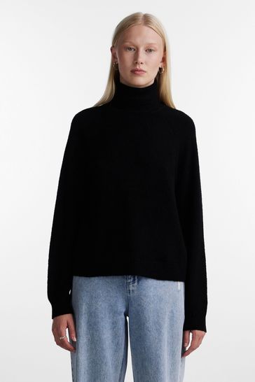 PIECES Black Roll Neck Soft Touch Knitted Jumper